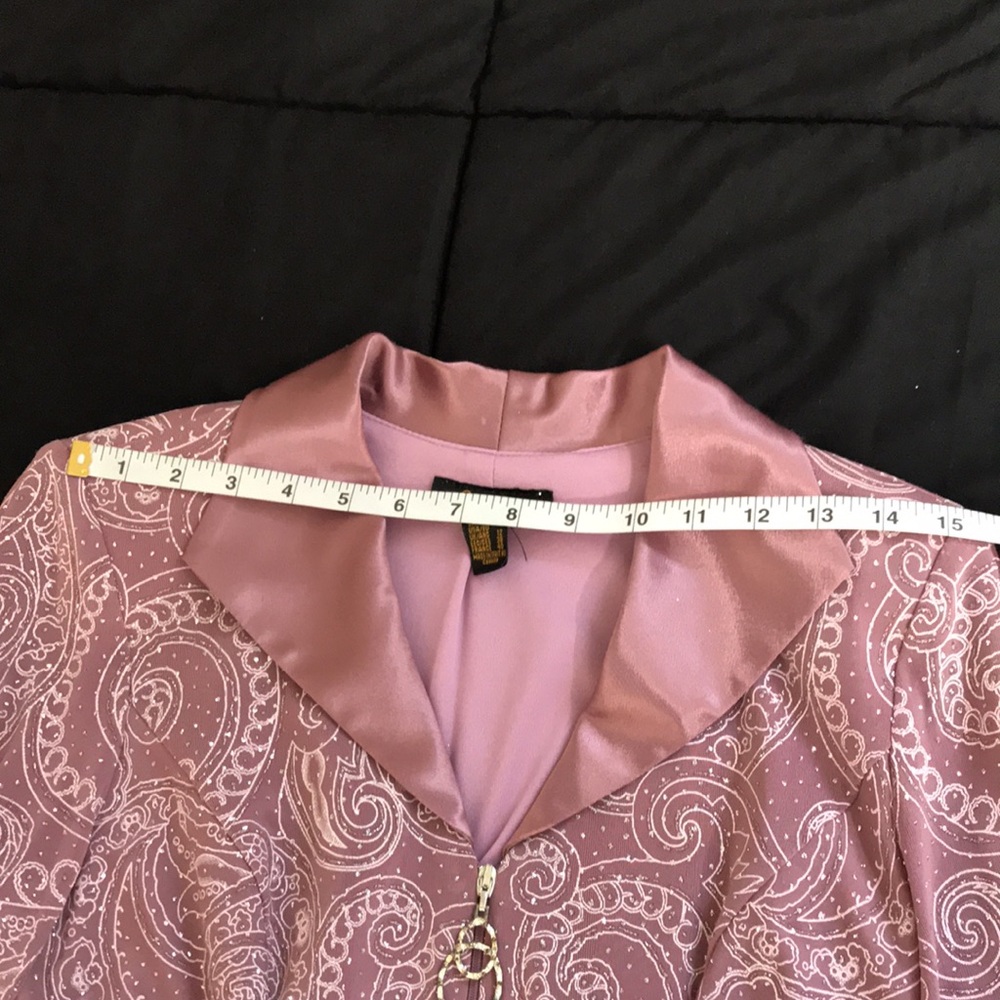 Oblique 2 Piece Sparkly Crepe Chiffon & Satin Dusty Rose Jacket & Skirt; Size10 - Picture 12 of 16